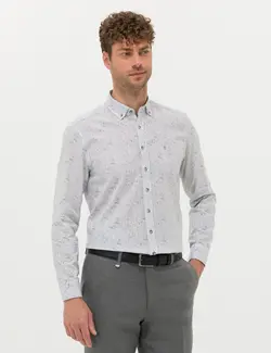 پیراهن آستین بلند مردانه یقه برگردان نخی جذب خاکستری پیرکاردین