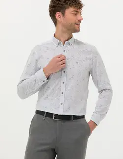 پیراهن آستین بلند مردانه یقه برگردان نخی جذب خاکستری پیرکاردین