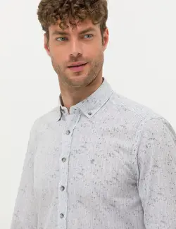 پیراهن آستین بلند مردانه یقه برگردان نخی جذب خاکستری پیرکاردین