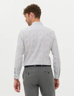 پیراهن آستین بلند مردانه یقه برگردان نخی جذب خاکستری پیرکاردین