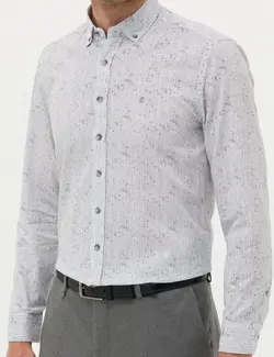 پیراهن آستین بلند مردانه یقه برگردان نخی جذب خاکستری پیرکاردین