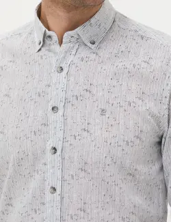 پیراهن آستین بلند مردانه یقه برگردان نخی جذب خاکستری پیرکاردین