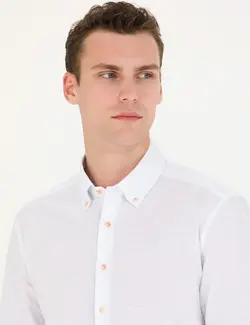 پیراهن آستین بلند مردانه یقه برگردان بدون جیب طرحدار سبز روشن پیرکاردین