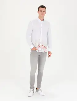 پیراهن آستین بلند مردانه یقه برگردان بدون جیب طرحدار سبز روشن پیرکاردین