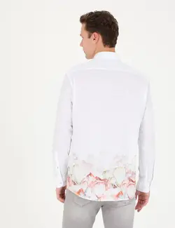 پیراهن آستین بلند مردانه یقه برگردان بدون جیب طرحدار سبز روشن پیرکاردین