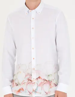 پیراهن آستین بلند مردانه یقه برگردان بدون جیب طرحدار سبز روشن پیرکاردین