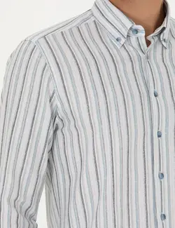 پیراهن آستین بلند مردانه یقه برگردان نخی جذب آبی پیرکاردین