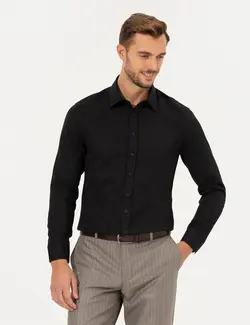 پیراهن آستین بلند مردانه یقه کلاسیک طرحدار جذب سیاه پیرکاردین