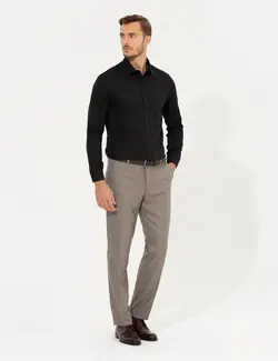 پیراهن آستین بلند مردانه یقه کلاسیک طرحدار جذب سیاه پیرکاردین