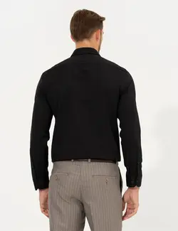 پیراهن آستین بلند مردانه یقه کلاسیک طرحدار جذب سیاه پیرکاردین