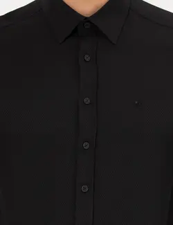 پیراهن آستین بلند مردانه یقه کلاسیک طرحدار جذب سیاه پیرکاردین