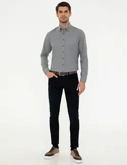 پیراهن آستین بلند مردانه یقه برگردان ساده بدون جیب خاکستری پیرکاردین