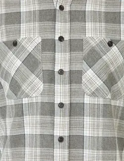 پیراهن آستین بلند مردانه یقه برگردان چهارخانه دوجیب خاکستری پیرکاردین