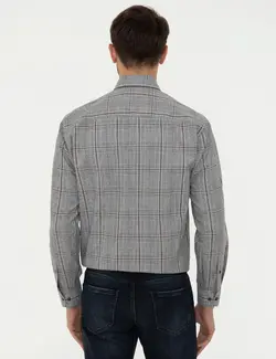 پیراهن آستین بلند مردانه یقه برگردان چهارخانه سیاه پیرکاردین