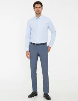 پیراهن آستین بلند مردانه یقه برگردان طرحدار جذب آبی روشن پیرکاردین