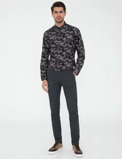 پیراهن آستین بلند مردانه یقه برگردان بدون جیب طرحدار سیاه پیرکاردین