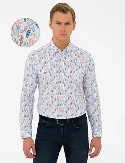 پیراهن آستین بلند مردانه یقه برگردان طرحدار جذب چند رنگ پیرکاردین