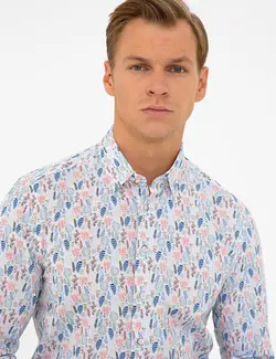 پیراهن آستین بلند مردانه یقه برگردان طرحدار جذب چند رنگ پیرکاردین