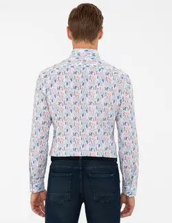 پیراهن آستین بلند مردانه یقه برگردان طرحدار جذب چند رنگ پیرکاردین