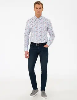 پیراهن آستین بلند مردانه یقه برگردان طرحدار جذب چند رنگ پیرکاردین