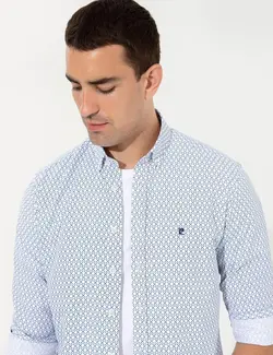 پیراهن آستین بلند مردانه یقه برگردان طرحدار جذب سرمه ای پیرکاردین