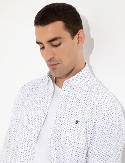 پیراهن آستین بلند مردانه یقه برگردان طرحدار جذب سرمه ای پیرکاردین