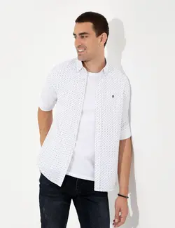 پیراهن آستین بلند مردانه یقه برگردان طرحدار جذب سرمه ای پیرکاردین