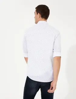 پیراهن آستین بلند مردانه یقه برگردان طرحدار جذب سرمه ای پیرکاردین