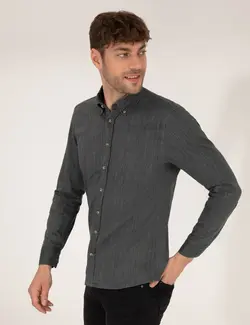 پیراهن آستین بلند مردانه یقه برگردان ساده جذب خاکی پیرکاردین