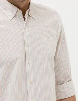 پیراهن آستین بلند مردانه یقه برگردان بدون جیب ساده خاکی پیرکاردین