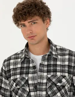 پیراهن آستین بلند مردانه اورسایز یقه برگردان جیبدار سیاه پیرکاردین