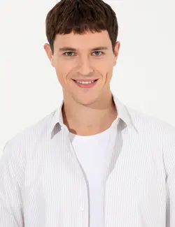 پیراهن آستین بلند مردانه راه یقه کلاسیک خاکستری روشن پیرکاردین