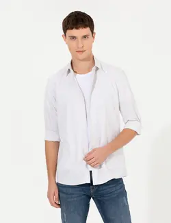 پیراهن آستین بلند مردانه راه یقه کلاسیک خاکستری روشن پیرکاردین