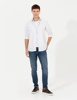 پیراهن آستین بلند مردانه راه یقه کلاسیک خاکستری روشن پیرکاردین