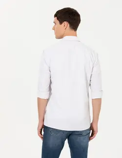 پیراهن آستین بلند مردانه راه یقه کلاسیک خاکستری روشن پیرکاردین