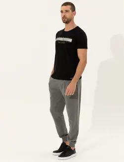 شلوار راحتی مردانه نخی خاکستری ملانژ پیرکاردین