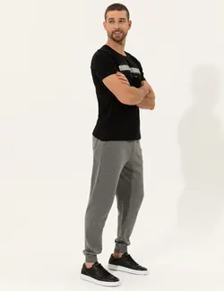 شلوار راحتی مردانه نخی خاکستری ملانژ پیرکاردین