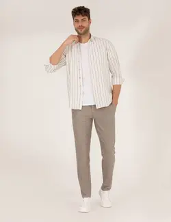 شلوار مردانه طرحدار جذب قهوه ای روشن پیرکاردین