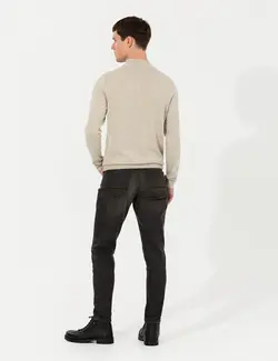 شلوار جین مردانه جیبدار جذب زغالی پیرکاردین