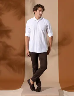 شلوار کتان و پارچه ای مردانه جذب قهوه ای  پیرکاردین