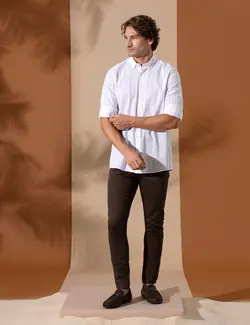 شلوار کتان و پارچه ای مردانه جذب قهوه ای  پیرکاردین