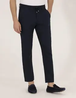 شلوار کتان و پارچه ای مردانه مخروطی ساده جیبدار سرمه ای پیرکاردین