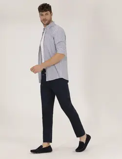 شلوار کتان و پارچه ای مردانه مخروطی ساده جیبدار سرمه ای پیرکاردین