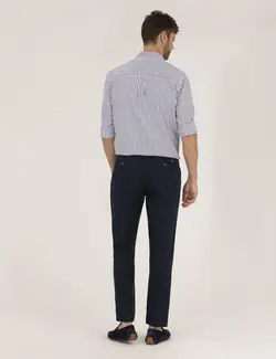 شلوار کتان و پارچه ای مردانه مخروطی ساده جیبدار سرمه ای پیرکاردین