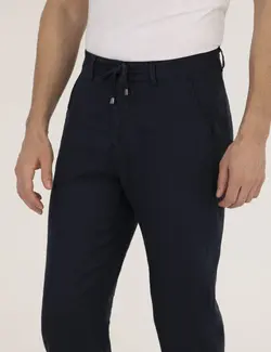 شلوار کتان و پارچه ای مردانه مخروطی ساده جیبدار سرمه ای پیرکاردین