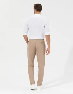 شلوار کتان و پارچه ای مردانه مخروطی ساده جیبدار قهوه ای روشن پیرکاردین