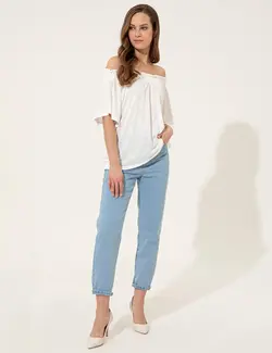 بلوز زنانه آستین کوتاه یقه قایقی سفید پیرکاردین