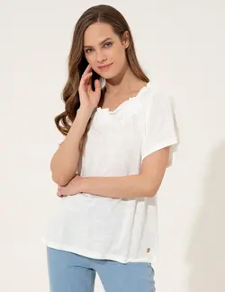 بلوز زنانه آستین کوتاه یقه قایقی سفید پیرکاردین