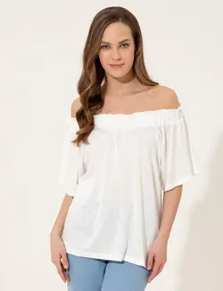 بلوز زنانه آستین کوتاه یقه قایقی سفید پیرکاردین