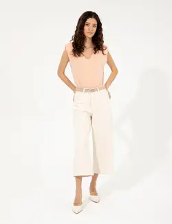 بلوز زنانه یقه هفت بدون آستین صورتی پودری پیرکاردین